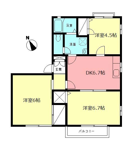 ラークヒルズ五月台B(3DK/2階)の間取り写真