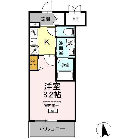グランディオ医大前(1K/2階)の間取り写真
