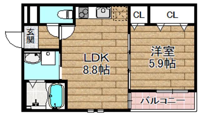 ウインドコート上本町(1LDK/3階)の間取り写真