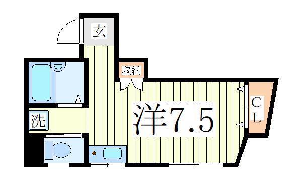 栗山ビル(ワンルーム/2階)の間取り写真