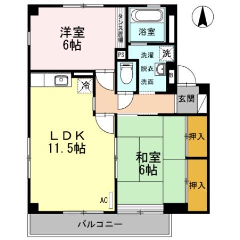 レインボーガーデンC(2LDK/3階)の間取り写真