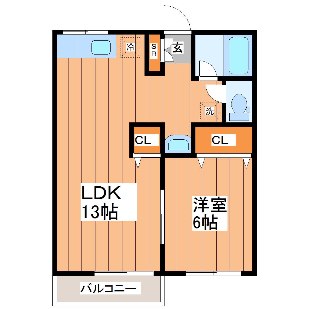 グリーンコーポ今野A(1LDK/2階)の間取り写真