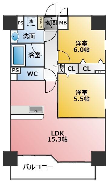カーサ ジ マーレ(2LDK/2階)の間取り写真