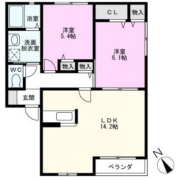 グラシアスIII(2LDK/1階)の間取り写真