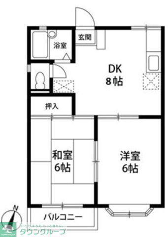 ツインシャトーAB(2DK/1階)の間取り写真