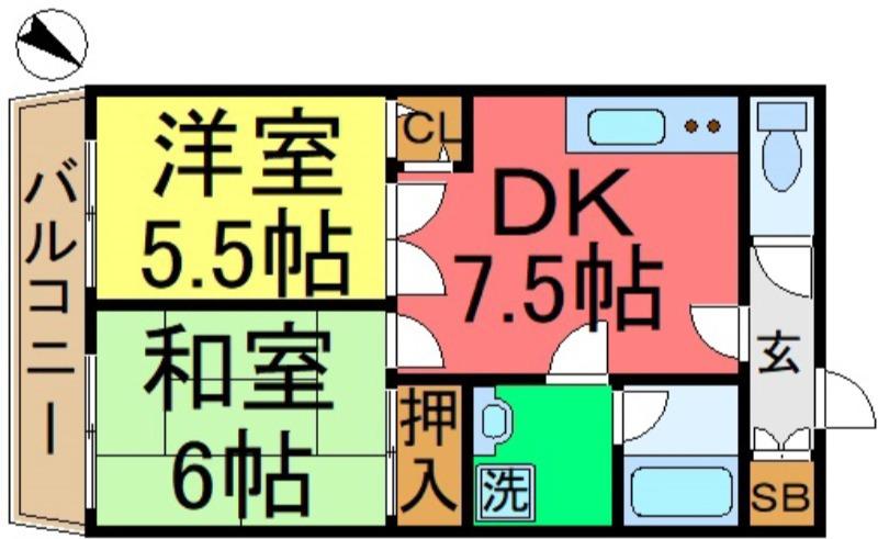 イーストヴィレッジ(2DK/3階)の間取り写真