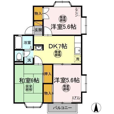 シャルムハイツA(3DK/2階)の間取り写真