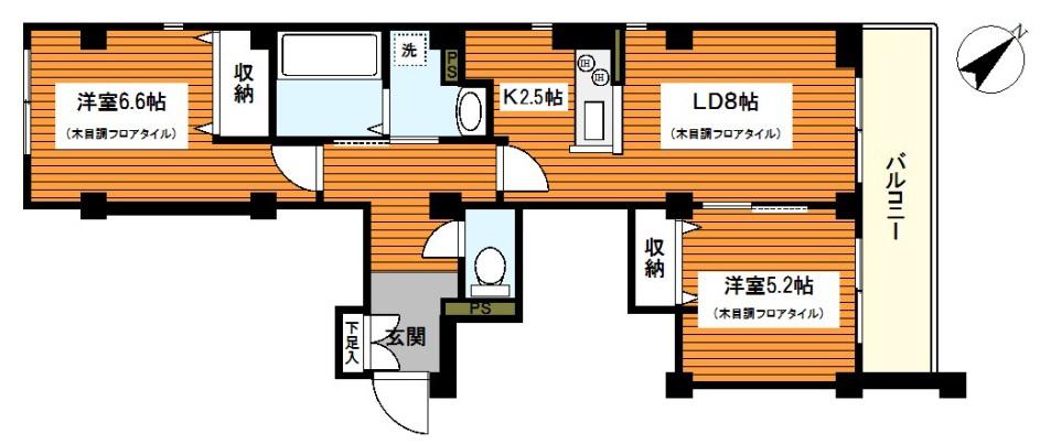 BAY WOOD YOKOHAMA(2LDK/1階)の間取り写真
