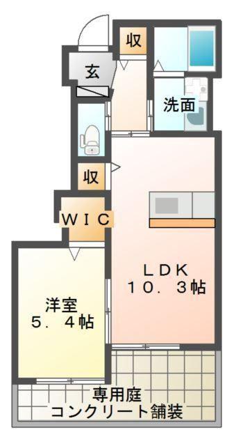 R514(1LDK/1階)の間取り写真