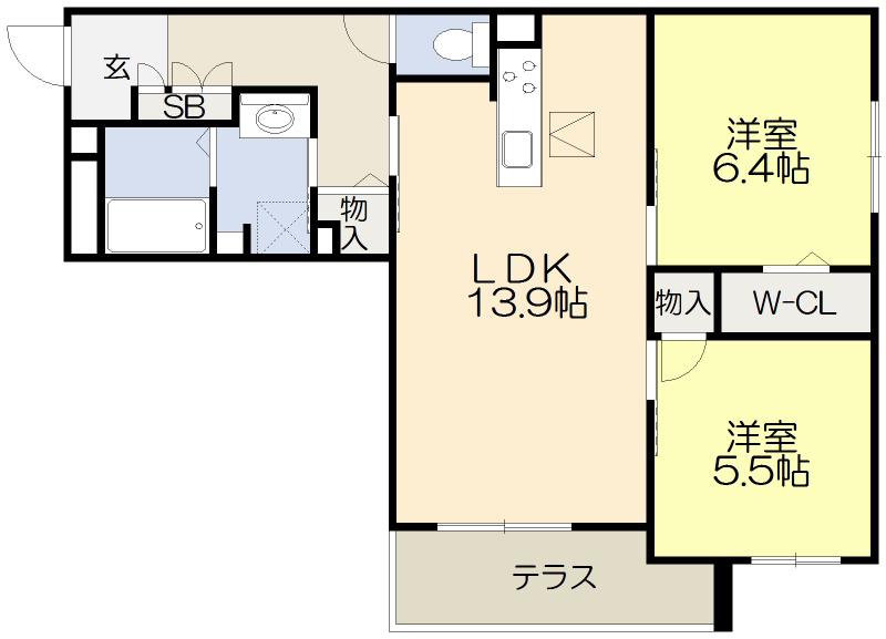ソワニエ千里藤白台(2LDK/1階)の間取り写真