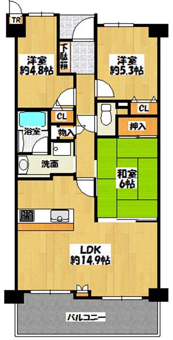 アスタピア新長田ステーションフラッツ(3LDK/4階)の間取り写真