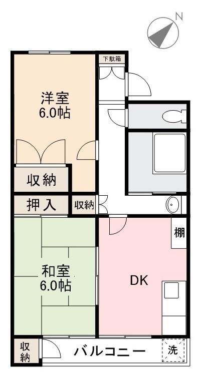 溝渕マンション(2DK/2階)の間取り写真
