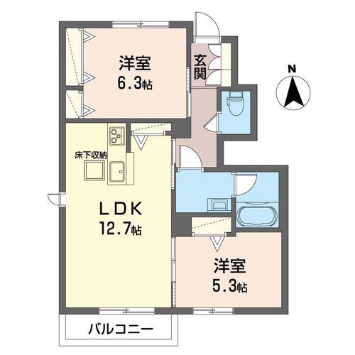 スカイフィールズD(2LDK/1階)の間取り写真