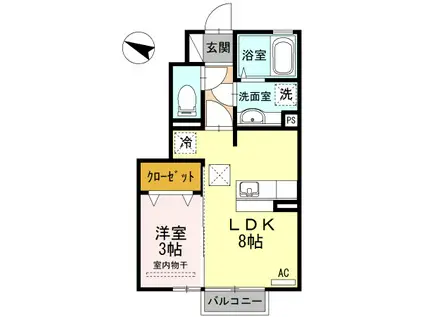 SUNNY FLAT 大道北A(1LDK/1階)の間取り写真