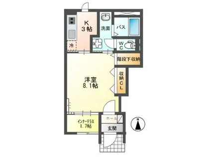 ビオルネ 奏(1K/1階)の間取り写真