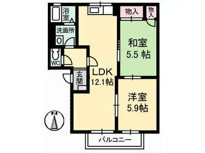 エントピア西原 A棟(2LDK/2階)の間取り写真