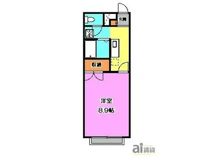 アムールH(1K/2階)の間取り写真