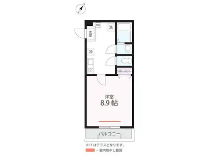 ハーミットクラブハウスサナブルーム生麦(1K/2階)の間取り写真