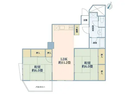 東急ドエルオークス(2LDK/7階)の間取り写真