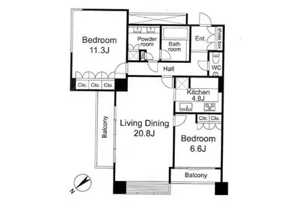 ザ・ウエストミンスター六本木(2LDK/11階)の間取り写真