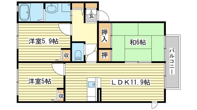 グリーンコート土山(3LDK/2階)の間取り写真