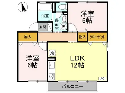 ファミール河野C棟(2LDK/1階)の間取り写真