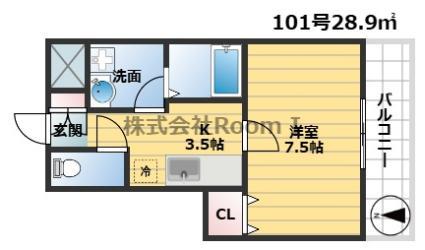 ピュアメゾン 旭化成ヘーベルメゾンHEBEL HAUS(1K/1階)の間取り写真