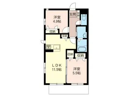 ファースト プレイス SHAMAISON(2LDK/1階)の間取り写真