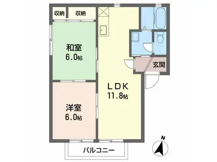 オーシャンライフ虹ヶ丘(2LDK/1階)の間取り写真