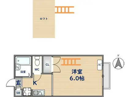 ソレイユくさか(1K/2階)の間取り写真