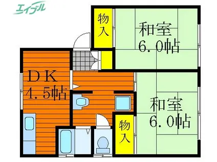 清水コーポF(2DK/1階)の間取り写真