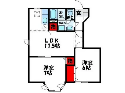 シャルマン桃源(2LDK/1階)の間取り写真