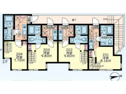 シティハイツ三田(1K/2階)の間取り写真
