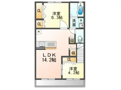 サンピエール(2LDK/2階)の間取り写真