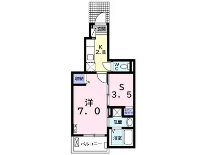プリムヴェール(1SK/1階)の間取り写真
