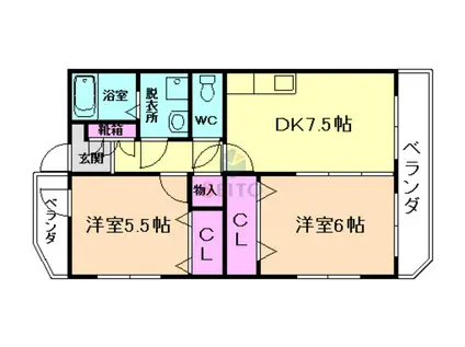 アンシャルル豊中(2DK/5階)の間取り写真