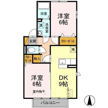 メゾンクレールD(2DK/2階)の間取り写真