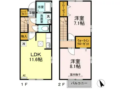 クローバーハウスB(2LDK/1階)の間取り写真