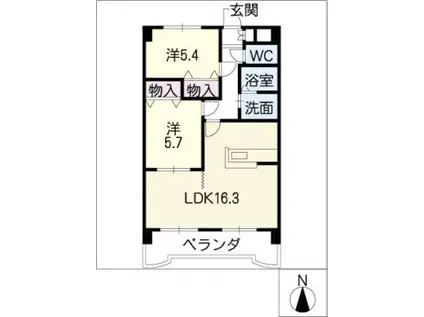 グランドールF(2LDK/2階)の間取り写真