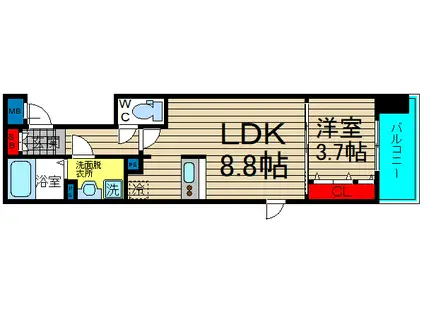 ラグゼ難波南(1LDK/4階)の間取り写真