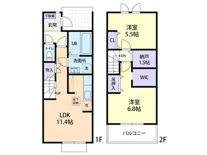 5/1君津市人見五丁目テラスハウス(2LDK/1階)の間取り写真