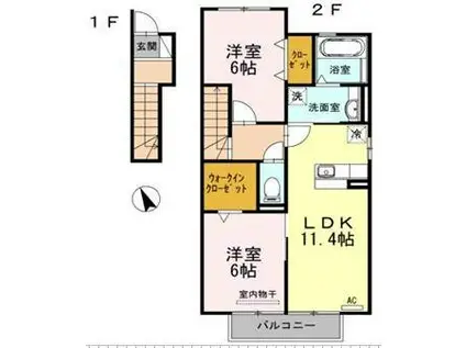 ガーデンシティ(2LDK/2階)の間取り写真