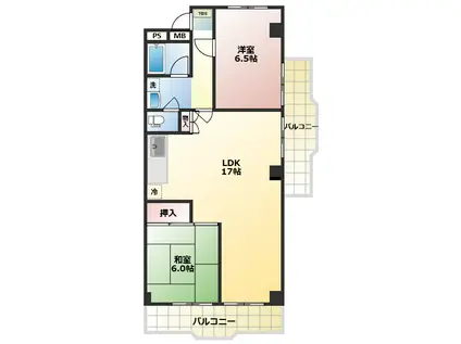 第二梅田コーポ(2LDK/3階)の間取り写真