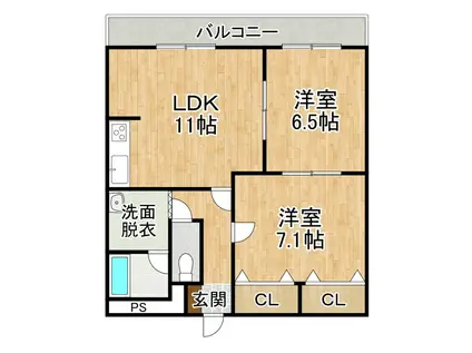 ドルシスI(2LDK/3階)の間取り写真