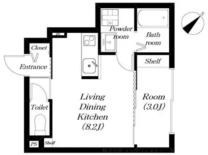 ASヘリオドール(1LDK/2階)の間取り写真