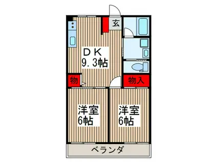 上尾根貝戸(2DK/4階)の間取り写真