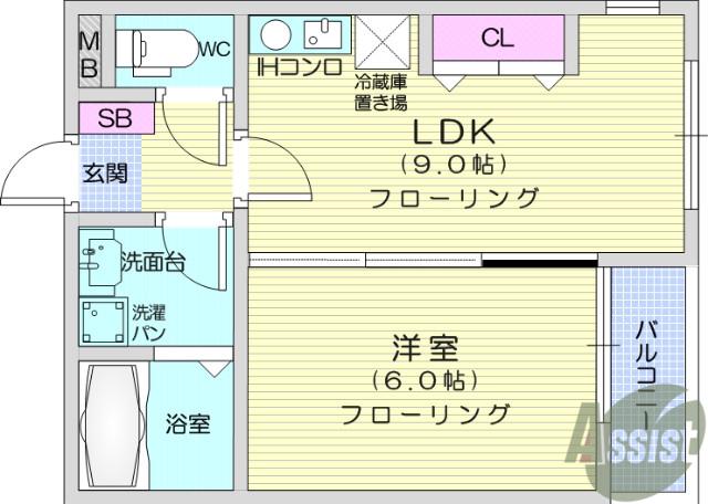 カーサプリメーラ(1LDK/3階)の間取り写真