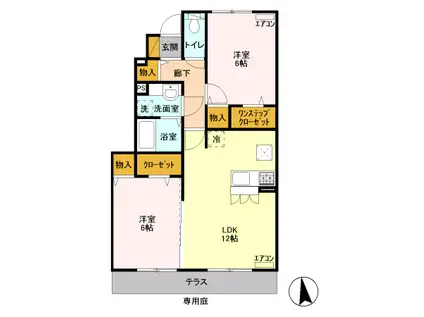 メゾンドフルール(2LDK/1階)の間取り写真