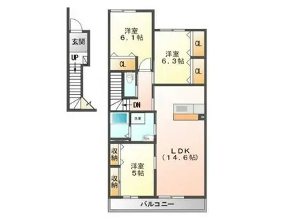ロビイプライズD(3LDK/2階)の間取り写真