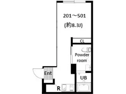 ルーナクレシェンテカワサキ(ワンルーム/4階)の間取り写真